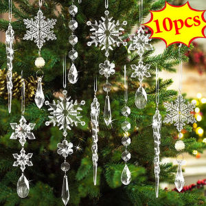 YESPERY 10Pcs Acrylic Crystal Snowflake Xmas Tree Hanging Ornament Fake Icicle Winter Party Christmas New Year Home Decoration