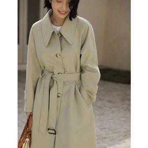 MK Mid-Length Loose Casual British Style Windbreaker Outerwear Elegant Sensation Polyester Viscose Fiber Womens Coat