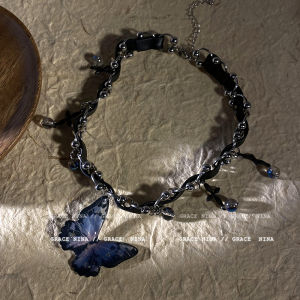 Y2K Heavyweight Gradient Butterfly Necklace Womens Luxury Punk Style Fashion Jewelry Alloy Skeleton Butterfly Pendant Choker