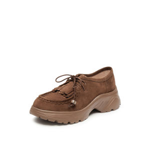 Dongjie Truer Poem Cream Cocoa New Style Sheepskin Tassel Small Leather Shoes Retro Casual Thick Bottom Kangaroo Shoes Women