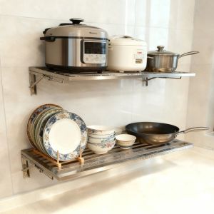 Kitchen 304 Stainless Steel One-Layer Folding Racks Cut Out Storage Thickened Shelf Wall Shelf Can Be Customized