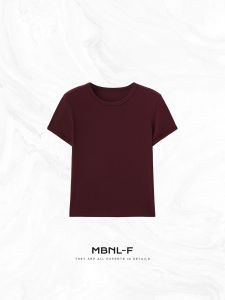 เสื้อยืดคอกลมแขนสั้นสีพื้นสบายๆ ทรงหลวม ผลิตจากผ้าฝ้ายผสมโพลีเอสเตอร์ สไตล์เกาหลีสำหรับผู้หญิง MBNL-F