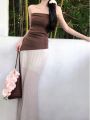 Jilei New Tea Old Story Knitted Fish Tail Mini Skirt Women's Slim Fit Inner Wear Tank Top Set Gentle Style Autumn Collection. 