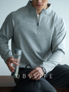 UBV | Lightweight Tencel-Cotton Blend Breathable Long Sleeve T-shirt Stand-up Collar Half Open Style Sweater