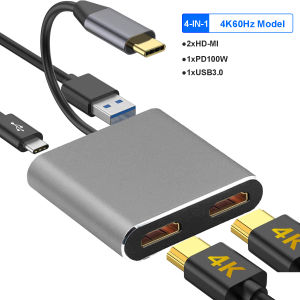 Kebidumei | 4 IN 1 USB C HUB Docking Station 4K 60Hz HDMI-compatible Adapter Type C to HDMI PD100W USB 3.0 HUB USB C Splitter for Macbook