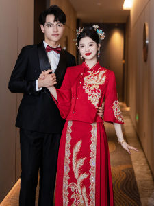 Elegant Chinese Style Wedding Dress New Design 2025 for Bride Gown Engagement Ceremony Drinking Ceremony Short plus Size Women