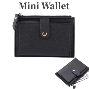 Pomelo Best PU Leather Small Wallet for Women Zipper Closure Multi Card Case with Snap Button