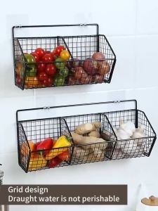 Wall mounted onion and ginger seasoning storage rack in household kitchen