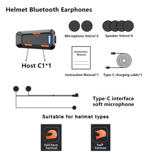 New C1 Motorcycle Helmet Headset Wireless Bluetooth 5.3 Stereo Riding Earphone Anti-interference Motor Bike Handsfree Headphone