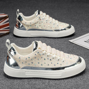 Full Drill Mens Slip-On Casual Shoes Summer 2025 New Style Comfortable Fashionable Thick Bottom Breathable Rubber Sole