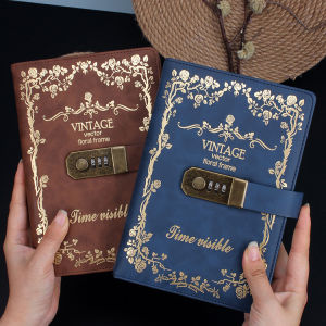 Sổ nhật kí - sổ tay kẻ ngang phong cách vintage cổ điển - có khóa mật khẩu cao cấp