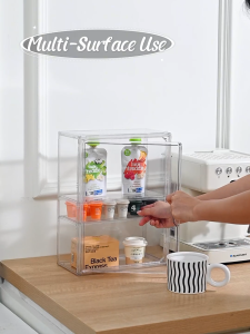 3 Layers Acrylic Display Case Dustproof Cup Kitchen Rack Cup Holder Stackable Magnetic Mug Stackable Storage Organizer