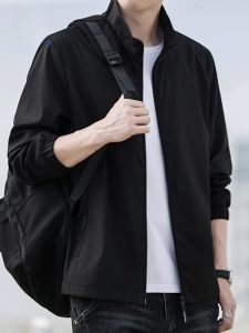 ROMON | Lormen Mens Casual Short Jacket Stand Collar Windproof Spring Autumn New Style Sportswear Polyester Fiber Zipper Closure Solid Color