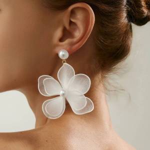 Salircon Temperament Exaggerated Imitation Pearl Large Flower Pendant Earrings for Women Trendy Elegant Ear Accessories Jewelry