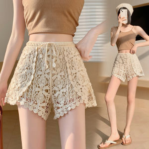 Quần Short Ren Hở Lưng Mùa Hè Mỏng Cho Nữ Dáng Chữ a Thường Ngày Chống Ánh Sáng Quần Áo Công Sở Phong Cách Hàn Quốc