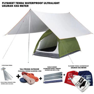 Flysheet Tenda 4x6 M Waterproof 19 lubang paket lengkap tiang pasak tali TERMURAH