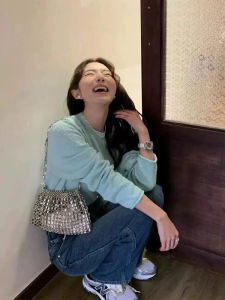 Elegant Silver Sequin Woven Handbag Womens New 2025 Summer Luxury Subtle High-End Underarm Bag Soft Polyester Lining Zipper Closure