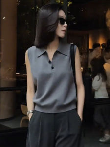 Casual Versatile Sleeveless Knitted Vest Womens Polo Collar Inner Wear Outer Wear Spring Summer New Style Simple Leisure Top