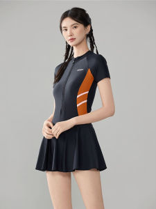 2025 New Womens One-Piece Swimsuit Slimming Belly Covering Large Size Conservative Sports Student Hot Spring Diving Suit Surfing