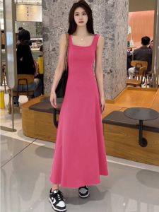 French Style Fancy Pink Sleeveless Vest Camisole Dress Womens Summer Silm Slim Looking Elegant A- line Long Skirt