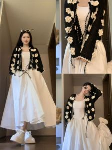 Áo cardigan CHANGTONG dệt kim cổ chữ V phong cách Pháp thanh lịch xuân 2025