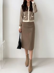 BAILUOANN | Bailuan Professional Commuter Skirt High Waist A-Line Midi Skirt Back Slit Womens Autumn Versatile Workwear Skirt