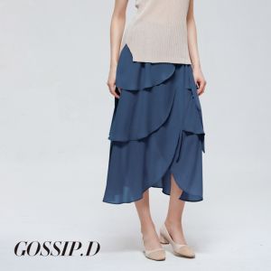 GOSSIP.D | Spring Summer New Style Chiffon Half Skirt Elastic Waist Asymmetrical Hem Long Skirt Design A-Line Fish Tail Skirt Women