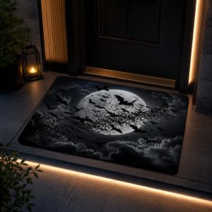 VIKAMA Halloween Full Moon Bat Doormat Thảm Mềm Chống Trượt Trong Nhà Ngoài Trời Cho Lối Vào Phòng Tắm Trang Trí Nhà Cửa Chống Phai Màu Có Thể Giặt Bằng Máy