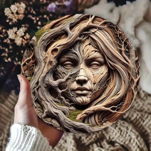 CIFbuy | CIFBUY Pretty Tree Root Face Art Metal Plaque Abstract Figure Tin Sign Vintage Wall Decor Home Cabin Cottage Wall Ornament