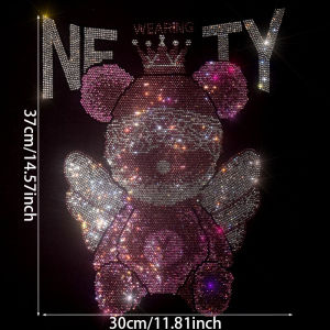 High quality shiny Sparkling letter bear rhinestone pattern iron on sweater jacket clothing accessories fashion big patch