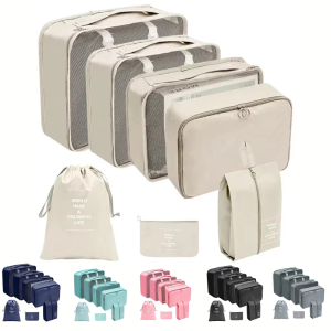 7-Piece Travel Storage Bag Set Suitcase Packing Cubes Carry-On Luggage Clothes and Shoe Organizer Bags Foldable