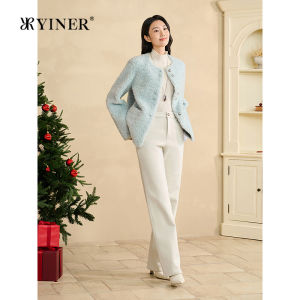 French Luxe Curly Wool H-Shape Round Neck Womens Jacket