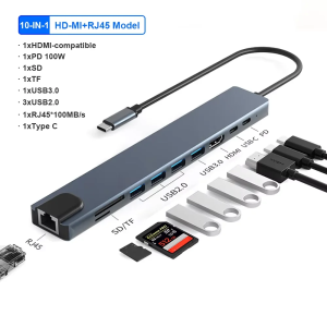 Kebidumei | KEBIDUMEI 10-in-1 USB C Docking Station TYPE-C HUB 4K HDMI 100Mbps Ethernet PD 100W 4 USB Ports SD TF for Laptop MacBook Pro Air