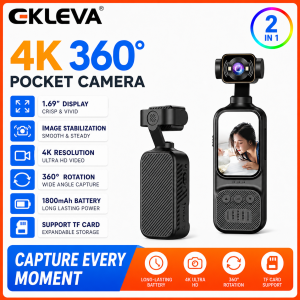 EKLEVA 4K Portable MINI Vlog Camera Pocket Sports Camera with djustable rotating len Handheld Stabilizer Body Camera Video Recording