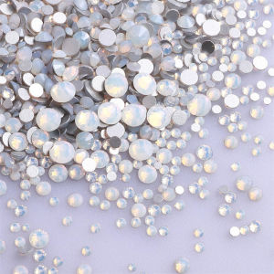 1440 ชิ้นขนาดผสมแก้ว Flatback Rhinestone Glitter คริสตัล AB รอบเพชร Non Hotfix กาวหินสําหรับ DIY ตกแต่งเล็บ