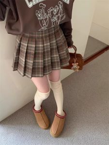 Váy Ngắn Kẻ Caro Len Dày Cạp Cao Chữ a Cho Nữ Mùa Thu Váy Xếp Ly Chống Ánh Sáng Quần Áo Công Sở Phong Cách Hàn Quốc