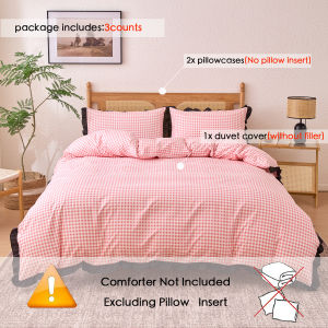 Soft Breathable Pink Plaid Duvet Cover Set with 2 Pillowcases - Black Lace Trim - Multiple Sizes Available for Bedroom And Guest