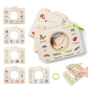 Montessori Wood Book Toys Educational Toys Outdoor Animals Plants Cognitive Puzzle Toys for Kids Wooden 0 12 Months Baby Toys