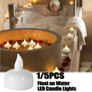 1/5PCS LED Floating Water Candle Light Flickering Flameless Waterproof Warm White Candles Lamp for Pool SPA Bathtub Wedding Party Dinner Decor