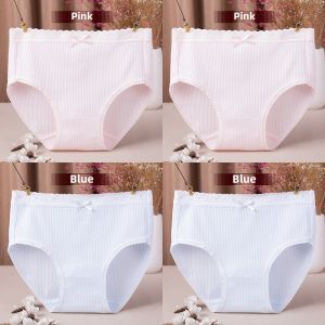 Pure Cotton Thin Mid-Waist Underwear Set for Girls Cute White Solid Color Lace Edge Antibacterial Home Comfortable Briefs