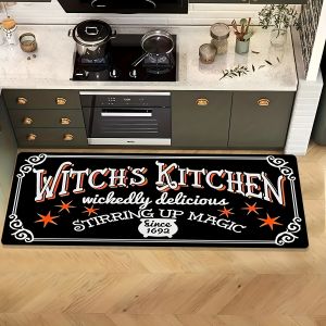 Bộ 2 Thảm Nhà Bếp Sáng Tạo Màu Đen VIKAMA - Thảm Chùi Chân Phong Cách Đồng Quê Thảm Polyester Cho Phòng Khách Phòng Ngủ Trang Trí Nhà Cửa
