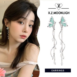 X.z.moonligh ไล่ระดับสี Rhinestone ผีเสื้อยาวต่างหูระย้าต่างหูที่สง่างามและไม่ซ้ำกันกับอารมณ์ที่ไม่ซ้ำกัน