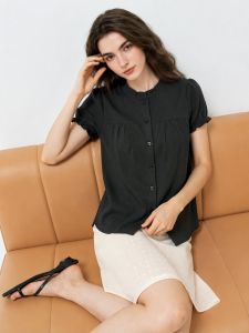 Basic House | Lace Round Neck Puff Sleeves Loose Shirt