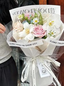 Bộ Bao Bì Hoa Mới Bằng Giấy OPP Trong Suốt Viền Trắng DIY Bao Bì Hoa Bó Hoa Bao Bì Hoa Bao Bì Hoa Tươi Bao Bì Hoa Giả