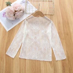 Girls Sweet Hollow out Mesh Base Shirt Short Sleeve Summer New Style Inner Wear Childrens T-shirt Polyester Fiber Hollow Design