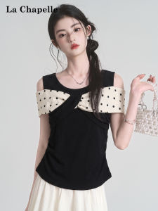 La Chapelle | High-end Bow Design Black Short Sleeve T-Shirt