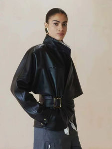 Stylish Asymmetrical Stand-Collar Leather Jacket