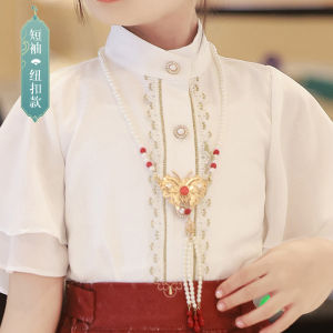 Horse-Face Skirt Girl Chinese Style Summer Ancient Costume Ming Style Improve Tang Suit Summer Childrens Han Chinese Costume Girls Summer Suit