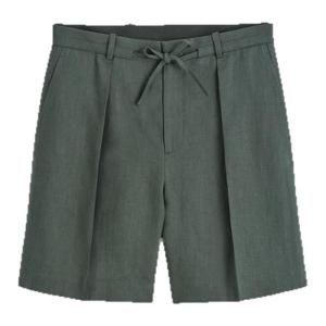 COS Mens Casual Style Drawstring Shorts Deep Green New Summer Fashion City Linen Straight Leg Pants Commute Pure Color