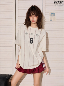 EVPGB | Áo Thun Oversized Chữ Nhật Mỹ Phong Cách Đào Sọc